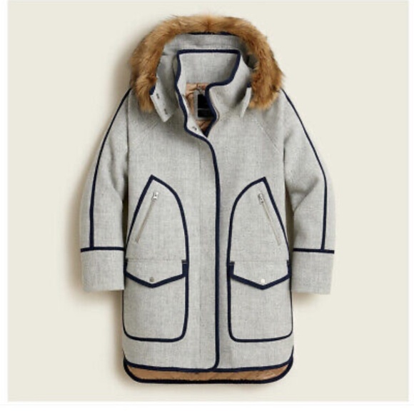 J Crew Wool Coat 00 Summit Parka Nello Gori Italian Stadium Cloth Hood Classic - Picture 1 of 15